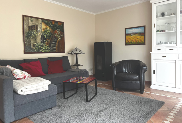 Blick ins Wohnzimmer Ferienhaus Fischersteig